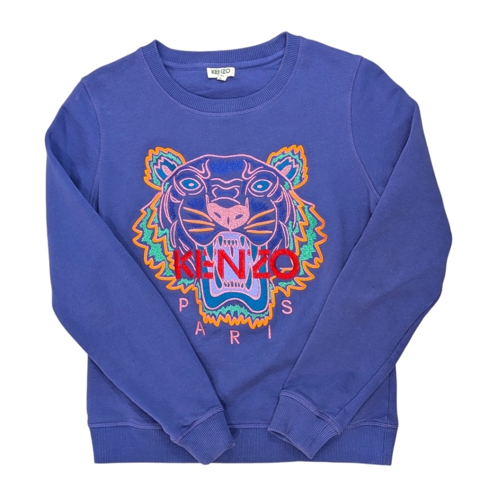 Kenzo Paris Iconic Tiger Embroidered Sweatshirt S Violet Blue French Streetwear